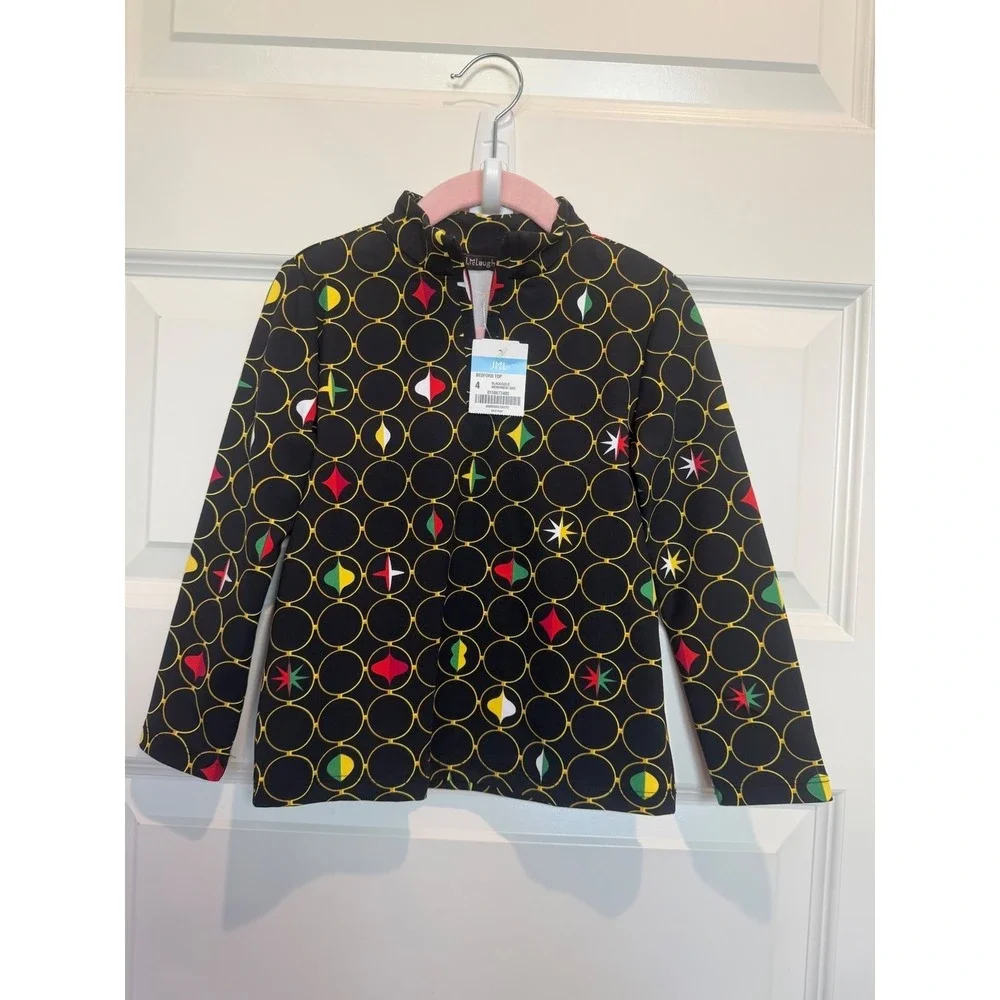 7. J.McLaughlin Kids Bedford Top Black Gold Merriment Geo Quarter Zip Size 4 NWT